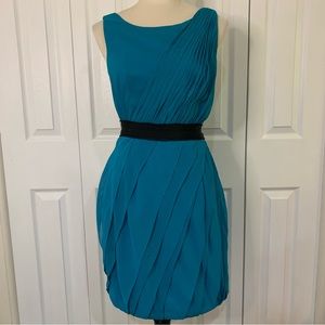 MaxandCleo Milly Dress Sz4 turquoise&black retro look bubble hem ruffle pleats
